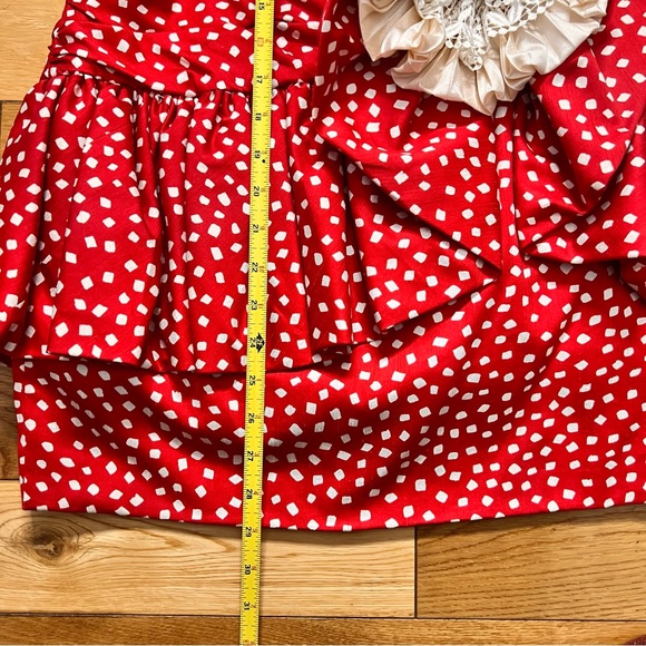 Vintage Mignon Red w White Polka Dot Strapless Mini Dress Ruffles Flower Size S - Picture 6 of 9